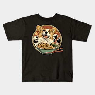 Corgi with Asian Ramen Noodles Kids T-Shirt